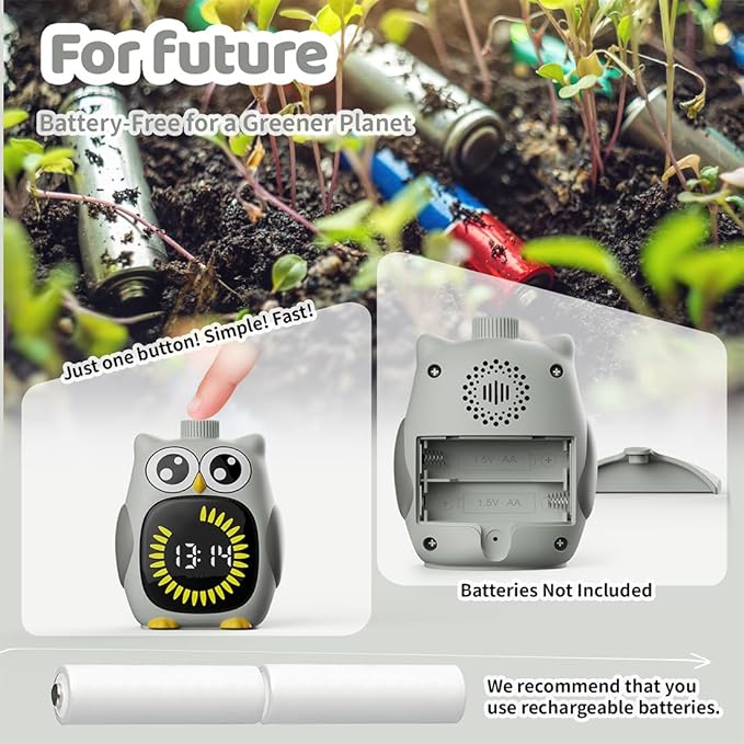 Grey Big-Eyed Owl Visual Timer for Kids,Classroom Timer, Time Out Timer,Up to 99Minutes Small Visual Timer,for Yoga,for Kitchen