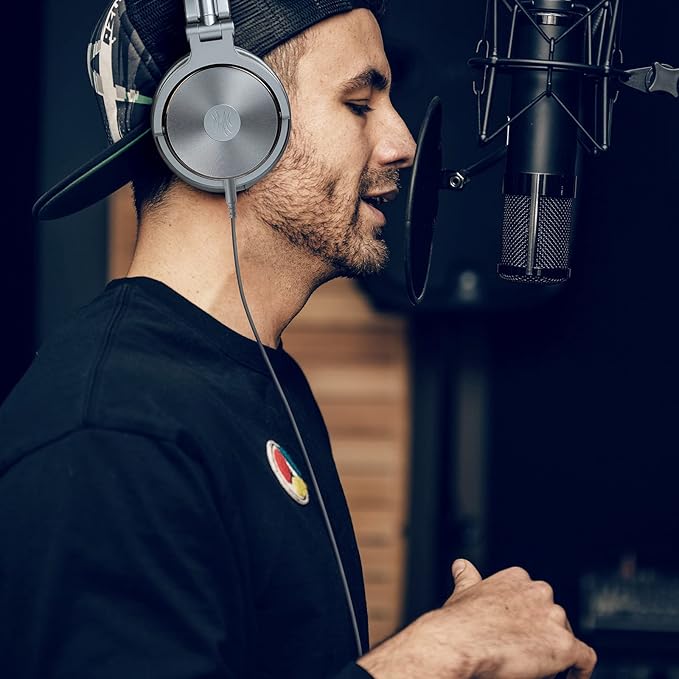 OneOdio Hi-Res Over Ear Headphones for Studio Monitoring and Mixing, Sound Isolation, Protein Leather Earcups, 50mm Driver Unit, Wired Headphones for AMP Guitar Keyboard (Pro-50 Metallic Blue)