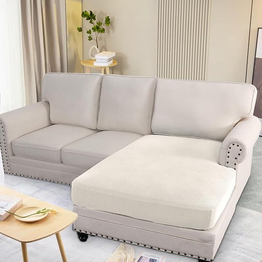 H.VERSAILTEX Super Stretch Individual Chaise Cover Sectional Couch Covers for L Shaped Sofa Both Left/Right Featuring Thick Jacquard Textured Twill Fabric (1 Piece Chaise Cover, Porcelain)