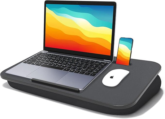 Lap Desk, Lap Desk with Cushion, Fits up to 17 inch Laptop, Pillow Designed, Portable Laptop Stand with Tray, Pad & Phone Holder, Home Office for Bed/Couch/Car/Reading/Writing,MillHome (Black)
