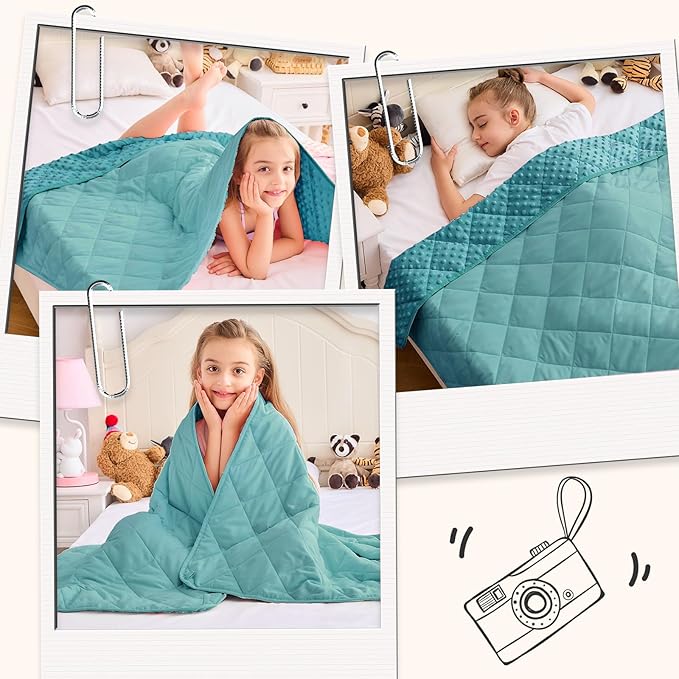 yescool Weighted Blanket 7 Pounds Teal Heavy Blanket for Sleeping, Microfiber Weighted Throw Blanket Breathable Warm Fleece Minky Blanket for 60-80lbs, 40"x60"
