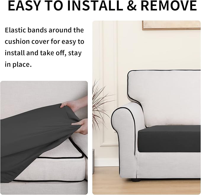 Easy-Going 100% Waterproof Loveseat Sofa Seat Cushion Slipcovers Couch Cushion Cover Stretch Furniture Protector for Kids, Pets (Loveseat Cushion, Dark Gray)