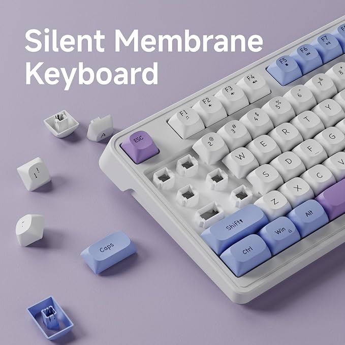 EWEADN G98 RGB Gaming Keyboard Wired, Retro Creamy Membrane Keyboards with Media Knob, Number Pad RGB Backlit, 98 Keys Quite Membrane Computer Keyboard for MAC Xbox PC Gamer- Sky Blue
