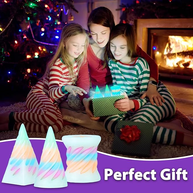 3 Packs Impossible Spiral Cone Fidget Toys,3D Printed Pyramid Passthrough Sculpture,Mini Sensory Toy for Stress Relief Anxiety,Desktop Decor Gifts for Adults & Kids (Fluorescent Rainbow Blue)