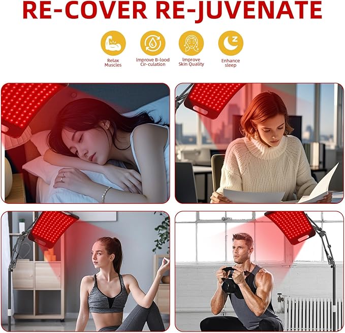 Red Light Therapy Lamp,Infrared Light Therapy with 660nm Visible Red Light & 850nm Invisible Infrared Light with Floor Stand,Infrared Light Therapy for Body