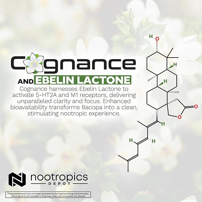 Nootropics Depot Cognance Enhanced Bacopa Capsules | 100mg | 10% Ebelin Lactone | Bacopa monnieri | Mood, Memory, & 5-HT2A Activation, 180 Count (Pack of 1)