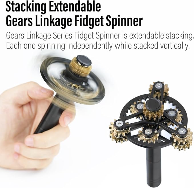FREELOVE Gear Metal Fidget Spinner Toys for Adults, Small Mini Tiny Pockget Figette, Bike Chain, Copper Brass Hands Gyro, Quiet Silent Cool Cube for Anxiety Men (Gears Stacked Scepter, Black)