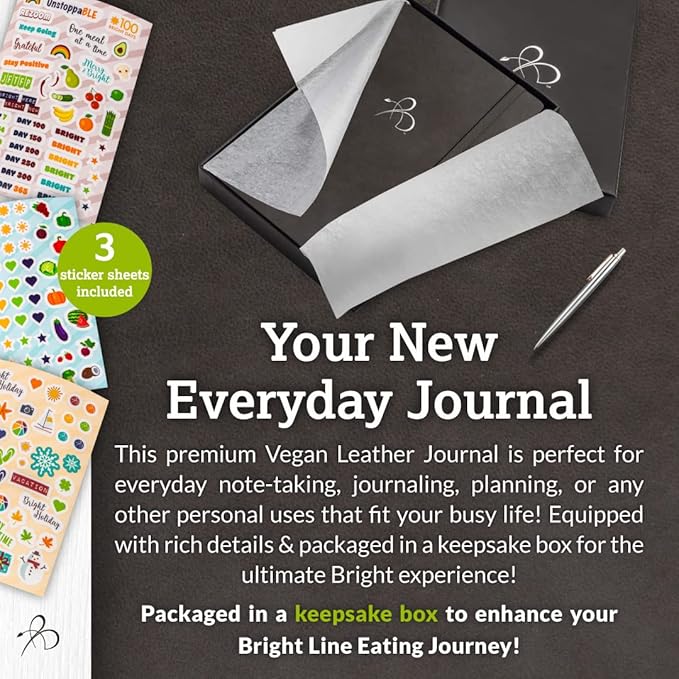 Bright Line Eating Blank Lined Journal Notebook, Vegan Leather Journal w/Lay-Flat Binding, Slate Notebook Journal for Women & Men, Writing Journal, Food Journal, Travel Journal, Fitness Journal