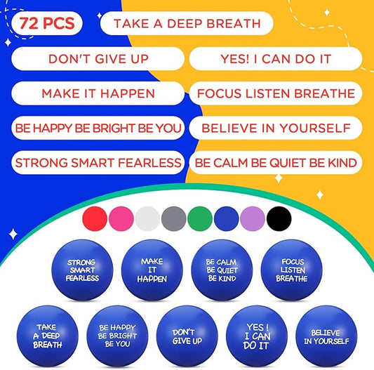 Shappy 72 Pcs Inspirational Stress Relief Balls Motivational Stress Ball Encouraging PU Bulk Stress Balls for Adults Small Therapy Fidget Relief Toys for Valentines Gifts Fidget Anxiety(Colorful)