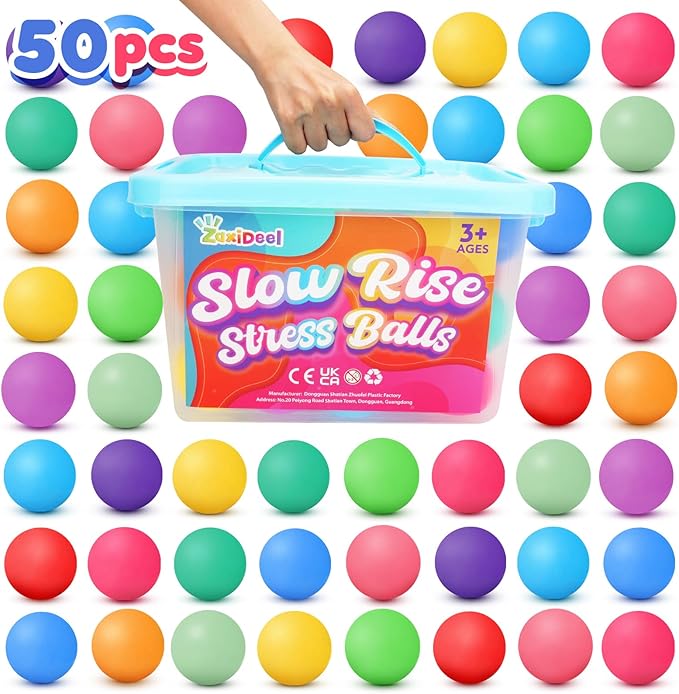 50 Pack Slow Rising Stress Ball, Large Box Stretchy Squishy Ball for Anxiety Relief, Pull Stretch Fidget Toys Bulk for Students, Value Set for Teacher, Offices & Group Therapy