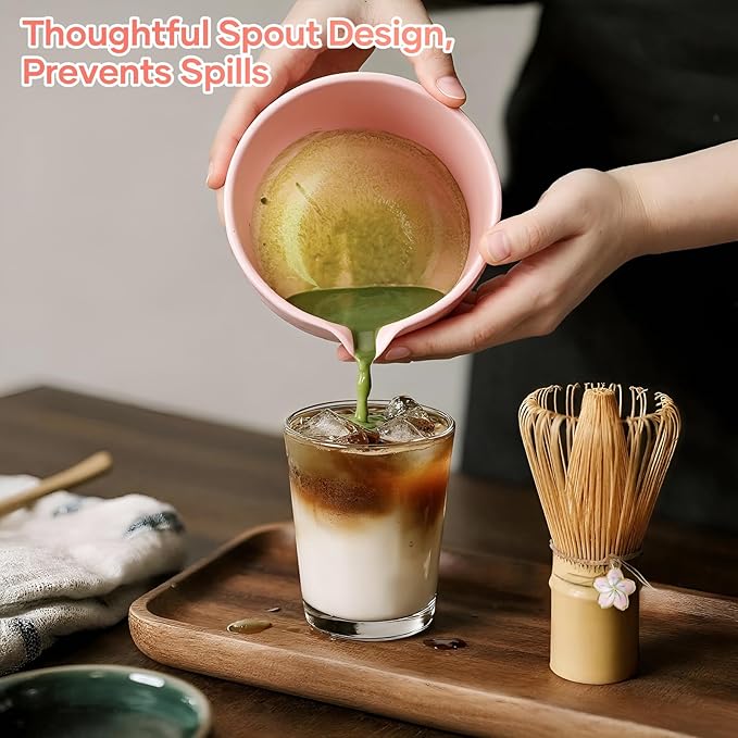 Matcha Whisk Set, Birthday Gifts for Women Mom Her, 8PCs Ceremony Matcha Tea Kit, 18OZ Matcha Bowl with Spout, Whisk, Bamboo Scoop, Sifter, Tea Towel, Ideal Gift for Christmas, Wedding