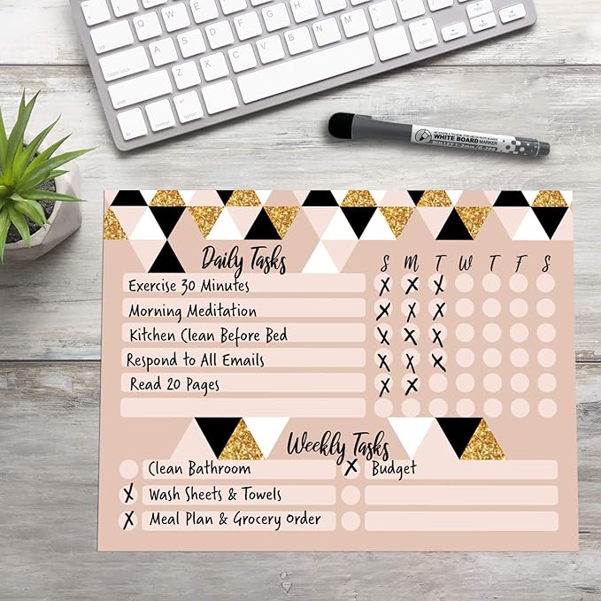 Dry Erase Whiteboard Task Planner | Removable and Restickable Adhesive Decal | Fine-Tip Magnetic Marker Included (9 x 12 inches, Triangles)