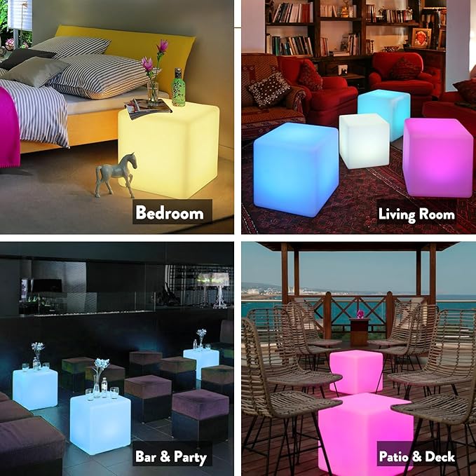 Mr.Go 20-inch LED Lighted Cube Table, Large LED Cube Chair Light, 16 RGB Colors Glowing Cube Seat w/Remote - Rechargeable - Waterproof - Home Outdoor Patio Pool Bar Stage Party Lighting Decoration