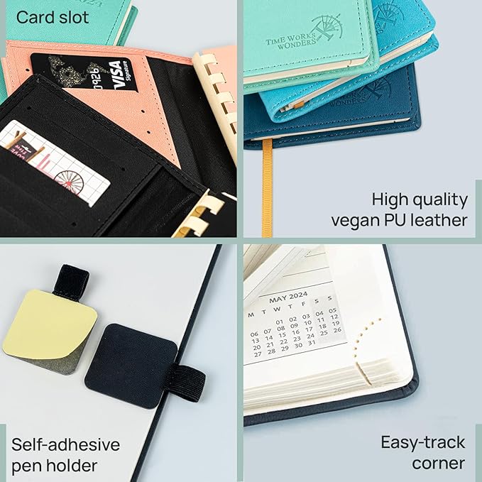 POPRUN Pocket Planner 2025-2026 (Slim Size 3.5'' x 6.5'') Academic Purse Calendar (July 2025 - June 2026) with Hourly Time Slots, 100GSM Thick Paper, Spiral Soft Cover - Black