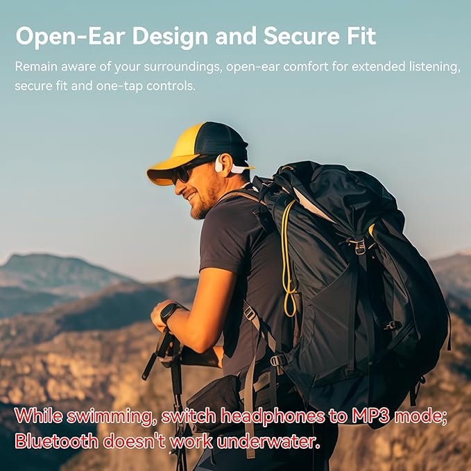 Swimming Headphones IP68 Waterproof, Open Ear Bone Conduction Headphones Bluetooth 5.4 with 32GB MP3 Player, Secure Comfort Underwater Swim Earbuds for Jogging Cycling Fitness-SurfAudio(Orange)