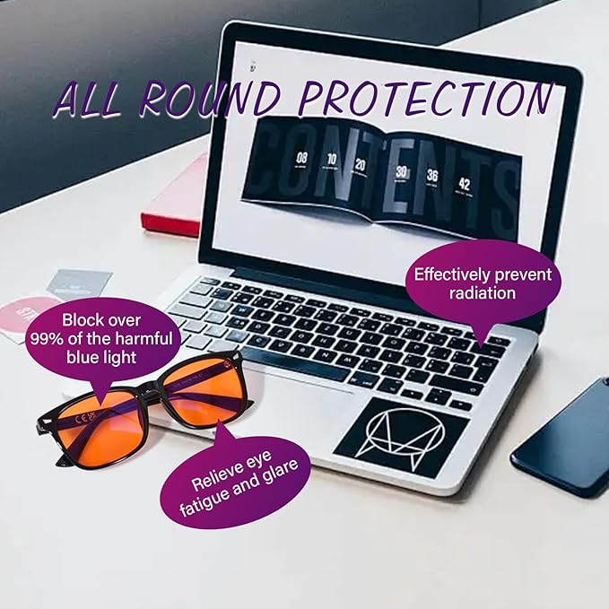 OPTOFENDY Blue Light Glasses for Men Women, Gaming Glasses for Computer, TV, Phone with Anti Fatigue, Eyestrain & UV Glare