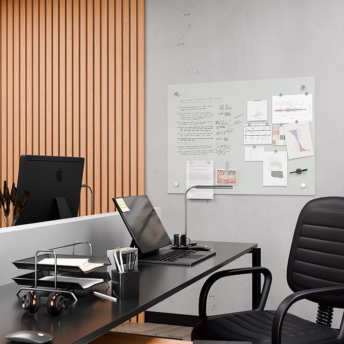 R&G Magnetic Glass Dry Erase Whiteboard,48" x36“ Frameless White Writing Board Set for Office,School and Home