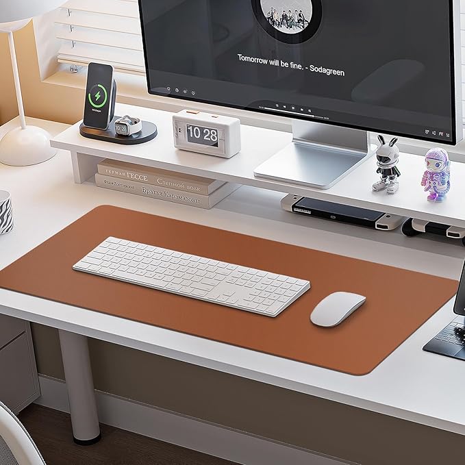 Boutilon Leather Desk Pad Protector,Non-Slip Mouse Pad,Laptop Desk Pad,Office Mouse Mat,Waterproof Leather Desk Blotter,Desk Writing Pad for Office and Home (S-Brown,24"x 14")