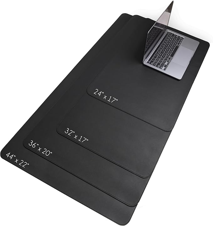 Vine Creations Leather Desk Mat 24" x 17", Desk Protector, PU Leather Desk Pad, Non Slip Small Desk Pad Mat, Desk Blotter, Desk Pads on Top of Desks, Home or Office Small Desk Mat (Black)