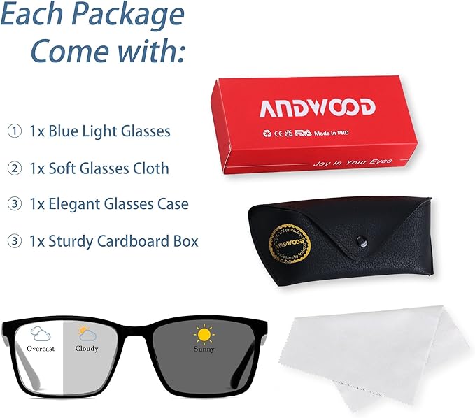 ANDWOOD Blue Light Blocking Glasses Men Women Computer Filter Large Frame Bluelight Blocker Anti Blue Ray Lightweight AR002