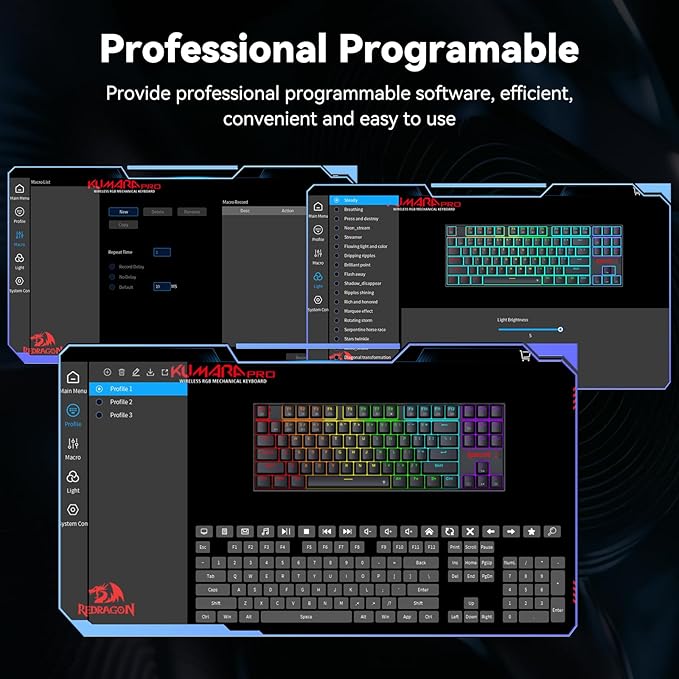 Redragon Wireless Gaming Keyboard, BT/2.4Ghz Tri-Mode Mechanical Keyboard with Aluminum Pannel, Hot-Swap Red Switch, Programmable 87 Keys TKL, LED Rainbow Backlit - K552LGY-KRS (Eclipse Gilded)