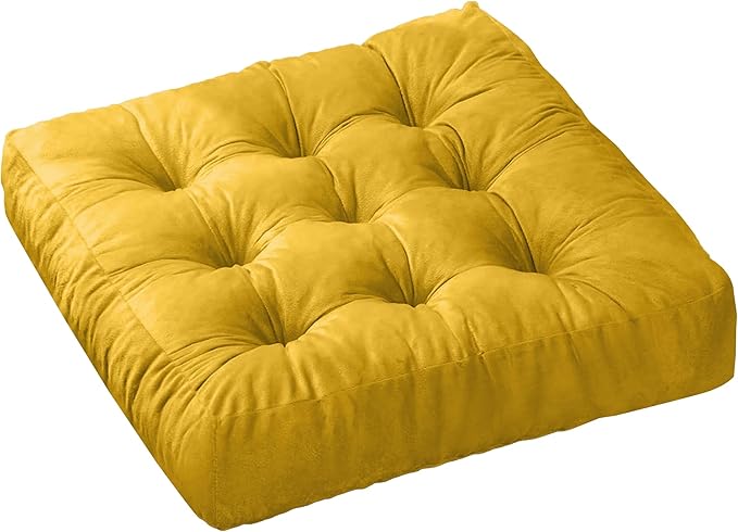 NEST & LOOM Floor Cushions - Floor Chair Pillow, Meditation Cushion, Square Large Floor Pillow, Solid Thick Tufted Floor Pillow - Yellow - 21.65" x 21.65"