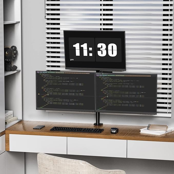 WALI Triple Monitor Mount for 13-27 inch Computer Screens, 3 Monitor Desk Mount, Holds up to 22 lbs, Adjustable Triple Monitors Stand with Swivel Tilt Rotation, 75x75/100x100mm (M003), Black