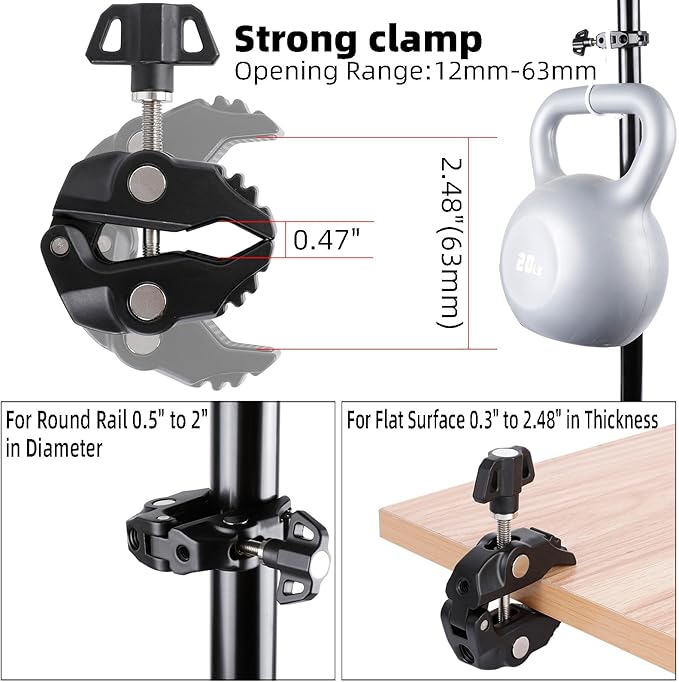 Tablet Holder for Microphone Stand, Aluminum Mic Music Stand Mount for iPad and iPhone, Adjustable Tablet Holder with Super Handle Clamp Compatible with 4.7 to 13 inch Tablets & Phones