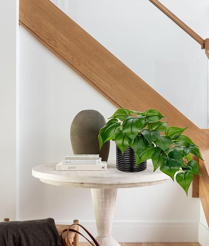 Hollyone Artificial Plants Potted Fake Plants in Black Ceramic Pot Faux Pothos Plants Indoor for Home Living Room Shelf Office Aesthetic Decor