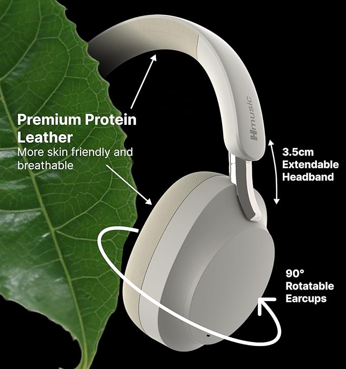 Hmusic MS04 Noise Cancelling Over Ear Headphones, 40dB Hybric ANC Headphones, 2 Mic ENC, 80H Long Battery Life, 3.5 Audio Wired/Bluetooth 5.3,Foldable w/Case,Sound Proof for Game/Travel/Work/Commute