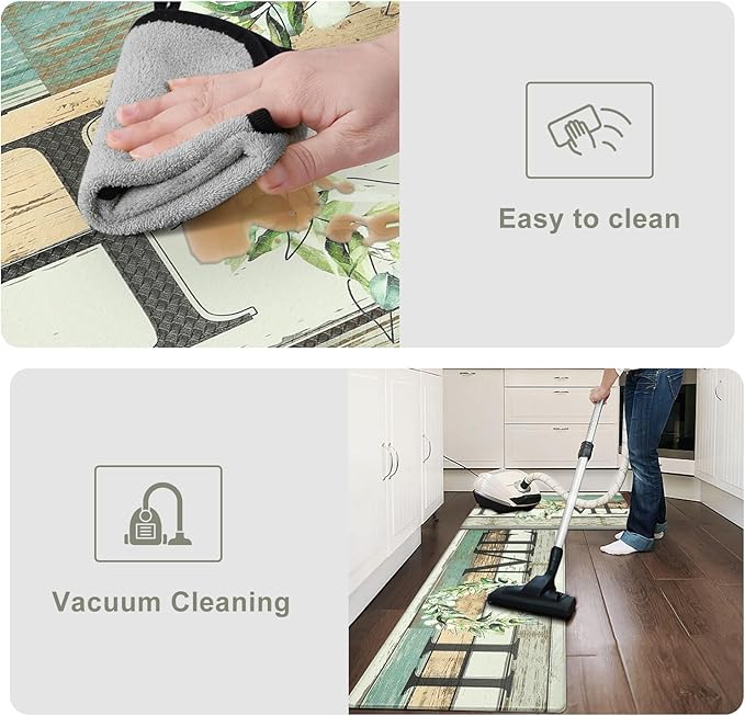 KIMODE Anti Fatigue Kitchen Mats, Farmhouse Kitchen Rugs Sets of 2,Non Slip Waterproof Kitchen Floor Mats,Ergonomic Cushioned Comfort Standing Mat for Home,Laundry,Office,Sink,Desk