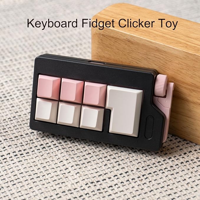 Keyboard Fidget Clicker Toy for Adults, Fidget Keyboards Sensory Fun Toys for Anxiety Decompression, Gift Christmas Ideal for Lover (Black Pink)