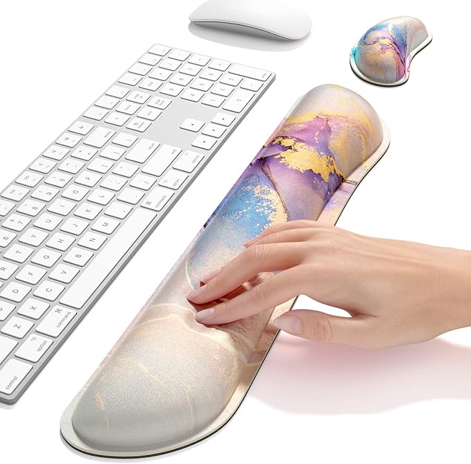 Dapesuom Enlarge Keyboard Wrist Rest, Memory Foam Wrist Cushion for Desk Mats Support, Pain Relief Keyboard Mouse Pad Rests Set with Non-Slip Base for Gaming Laptop Office Computer, Abstract Marble