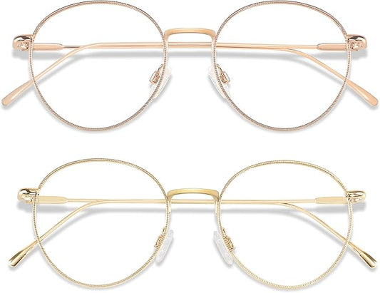 ANDWOOD Blue Light Blocking Glasses Women Men Small Face Computer Clear Bluelight Blocker Super Lightweight Metal Frame Round