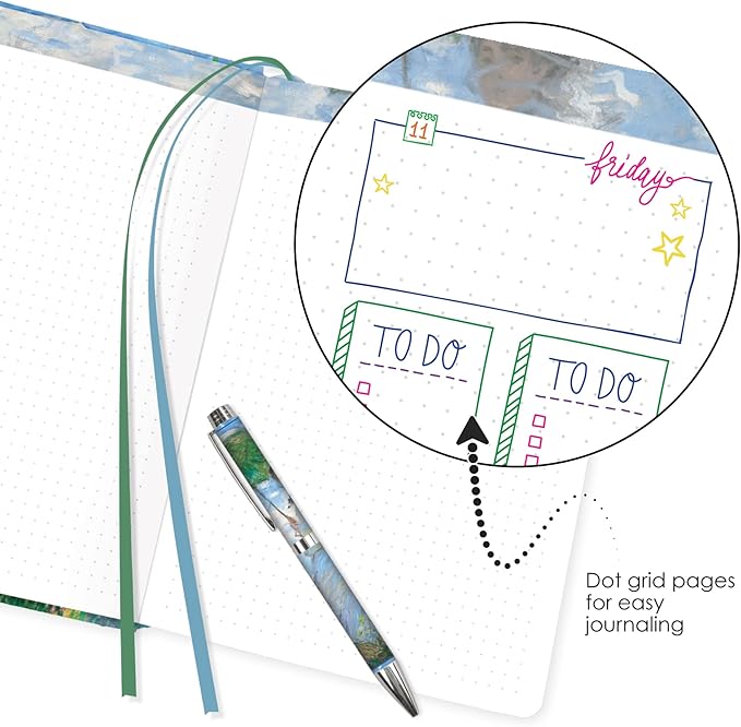 RainCaper Vegan Leather Journal Notebook, 160 Dot-Grid Pages, 5.7 inches x 8 inches, Journal - Monet Woman with Parasol