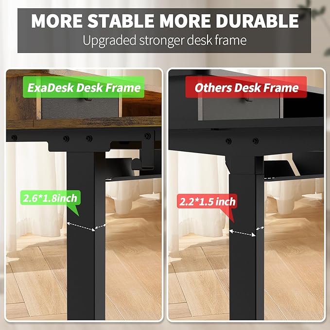 55 * 30 Inches Electric Standing Widened Desk Adjustable Height with 4 Drawers, Double Storage Shelves Stand Up Desk, Home Office Workstation Sit Stand up Desk (Rustic Brown)