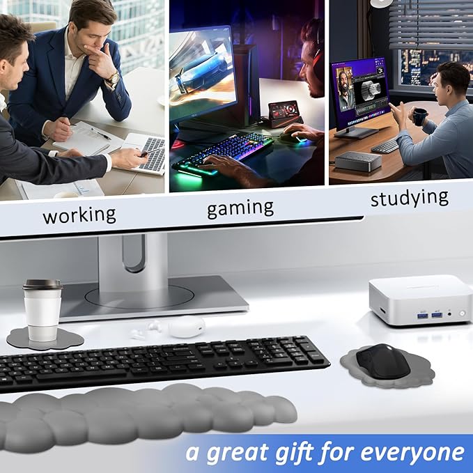 Cloud Keyboard and Mouse Wrist Rest Pad for Computer Arm Pain Relief- Ergonomic Wrist Support Mousepad with Non-Slip PU Base for Office, Gaming, and Home Use Anti-Fatigue(Gray)