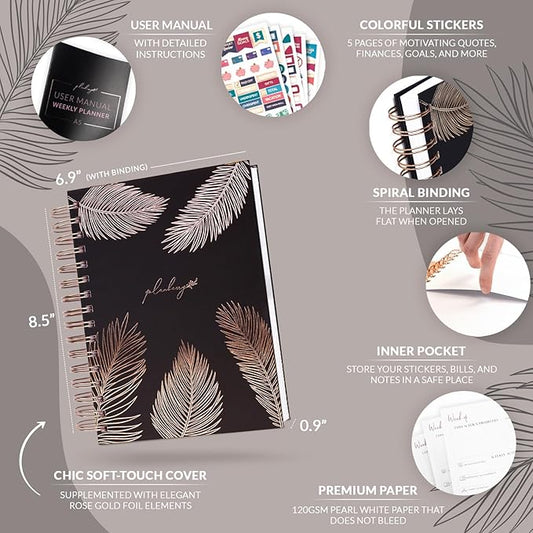 PLANBERRY Weekly Planner Premium – Undated Life Organizer & Budget Planner – Time Management, Goal Setting, to-Do List, Work-Life Balance & Habit Tracker – 6.9″ x 8.5″ (Onyx Black)