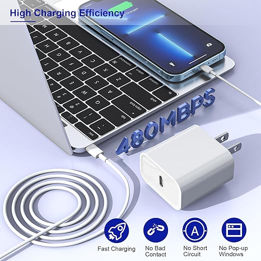 Apple Fast Charger, 10FT Extra Long Fast iPhone Charger Travel Plug Adapter Super Quick Apple Charging USB C Wall Charge Block with 10Foot Lightning Cable Cord for iPhone 14/13/12/11/X/XR/SE2022/iPad