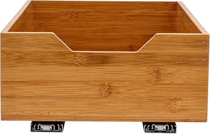 Household Essentials Glidez Bamboo and Steel Pull-Out/Slide-Out Storage Organizer for Under Cabinet Use - 1-Tier Design - Fits Standard Size Cabinet or Shelf, Natural