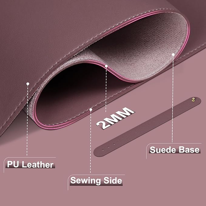 Large Desk Pad, 47.2'' x 23.6'', Computer Mat for Desk, Leather Desk Pad Protector, Suede Base Desk Blotter, Non-Slip Office Desk Mat, Waterproof Desk Writing Pad for Office and Home Dark Purple
