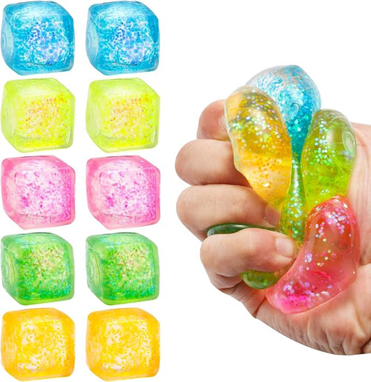 10 Pack Stress Cube Squishy Stress Balls for Adults Kids, Sensory Fidget Toys for Anxiety Stress Relief, Stretchy and Slow Rising Sparkling Malt Sugar Squeeze Toy for Boys Girls Party Favors