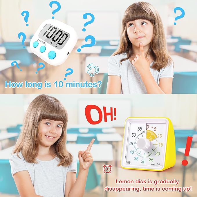 Secura 60-Minute Visual Countdown Timer for Kids & Adults, Classroom Time Management Tool (Yellow)