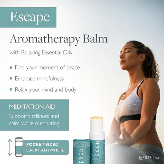 Scentered Aromatherapy Balm Stick - Escape - Natural Calm Essential Oil Roll On - Meditation Aid for Relaxation & Self-Care - 100% Natural: Frankincense, Oud, Sandalwood - Mindfulness Gifts for Women