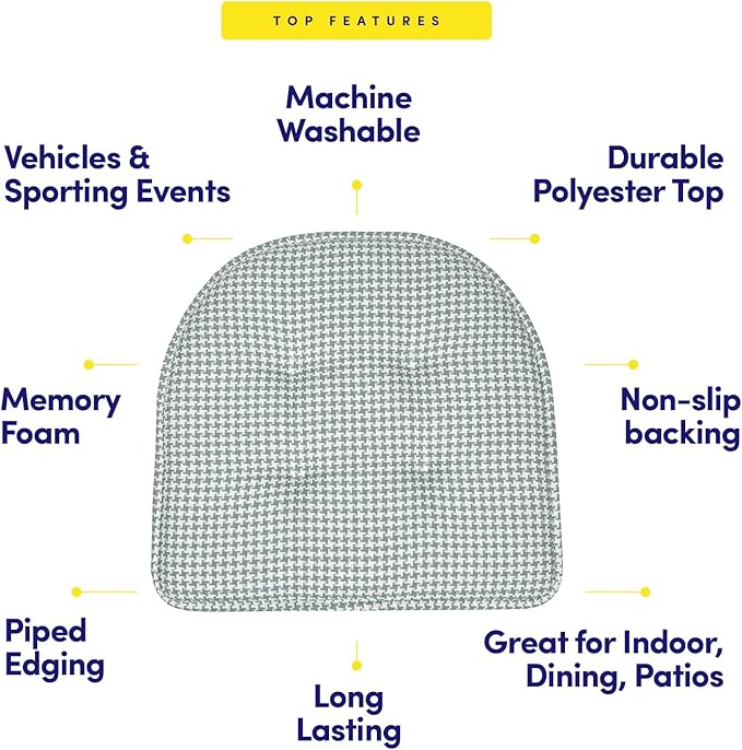 Sweet Home Collection Chair Cushion Memory Foam Pads Tufted Slip Non Skid Rubber Back U-Shaped 17" x 16" Seat Cover, 2 Count (Pack of 1), Houndsooth Pistachio