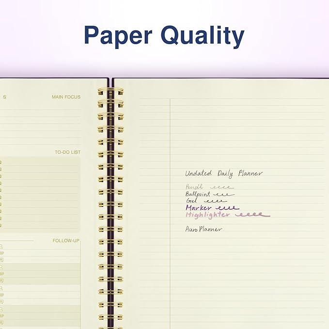 Undated Daily Planner To Do List Hourly Schedule 2027 2026 2025 Calendar & Holiday Habit Tracker 180 Pages Letter Size 8.5" x 11" Sheets Hardcover Wire-O Spiral Bound Notebook (Indigo)