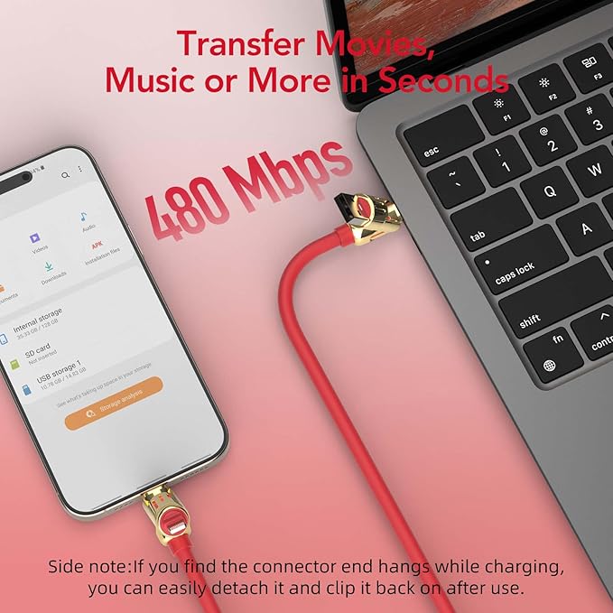 MFish 4-in-1 Universal USB Charging Cable with Carrying Case – 240W Max Fast Charger Cord, USB-A, Dual USB-C & Lighting, for iPhone 14/15/16/17 Series, iPad & MacBook and More (Red, 6.6Ft)