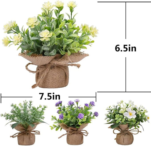 Artificial Flower Decoration mini Fake Plants Indoor Cute Small Faux Eucalyptus for House Home Living Room Bathroom Table Desk Office Hotel Spring Decor 4 Kinds of Flowers