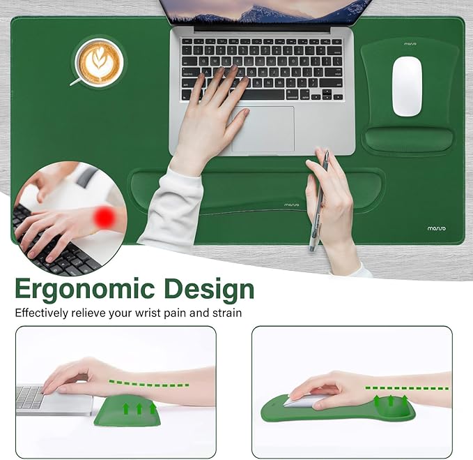 MOSISO Keyboard Mouse Pad Set, Large Gaming Mousepad&Keyboard Wrist Rest&Mouse Wrist Rest&Coaster, Ergonomic Non-Slip Mousepad&Easy Typing Cushion with Memory Foam for Home Office, Jungle Green