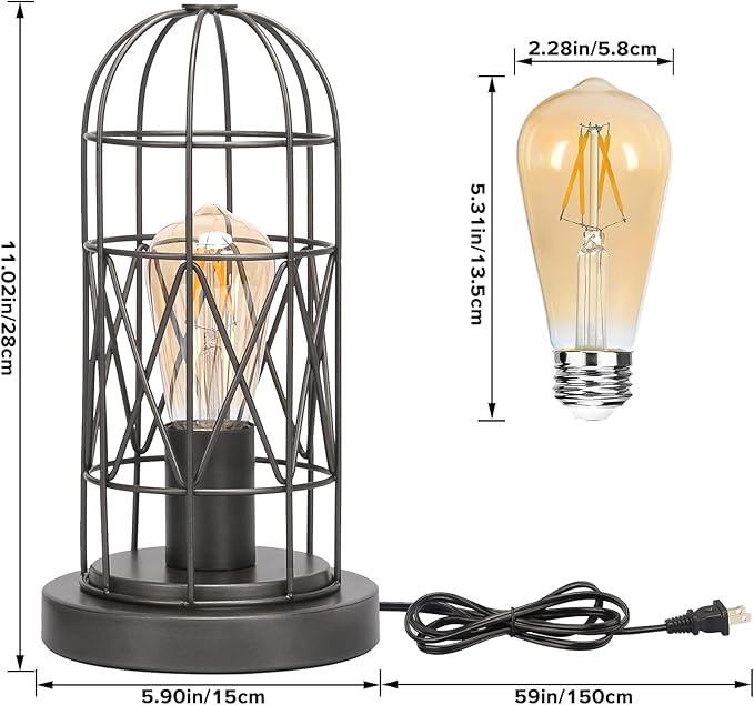 Small Industrial Lamp, Touch Control 3 Way Dimmable Table Lamp, Rustic Iron Steampunk Edison Lamp Vintage Nightstand Lamp Bedside Light for Bedroom Living Room, Corner, Hallway, LED Bulb Included